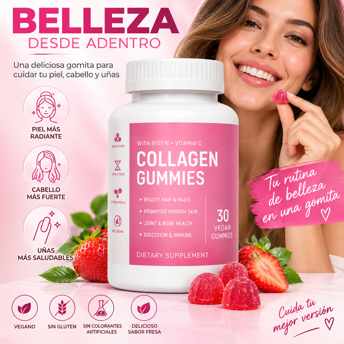 Cabello Más Fuerte y Saludable, Desde Adentro  Gomitas de Colágeno + Biotina + Vitamina C