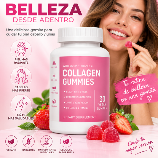 Cabello Más Fuerte y Saludable, Desde Adentro  Gomitas de Colágeno + Biotina + Vitamina C
